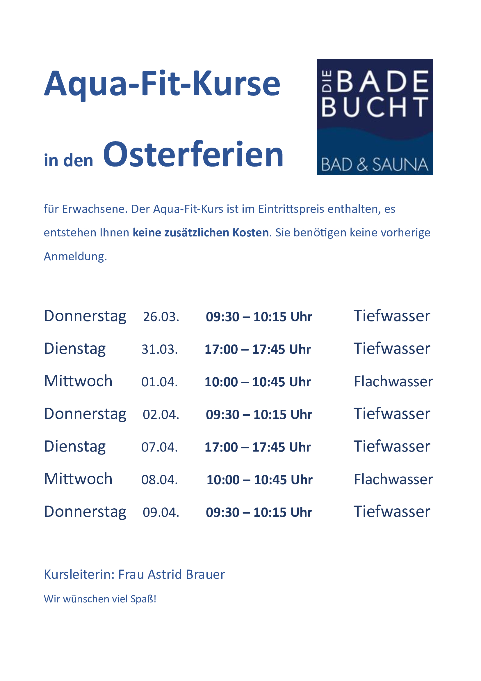 Aqua-Fit-Kurse in den Osterferien