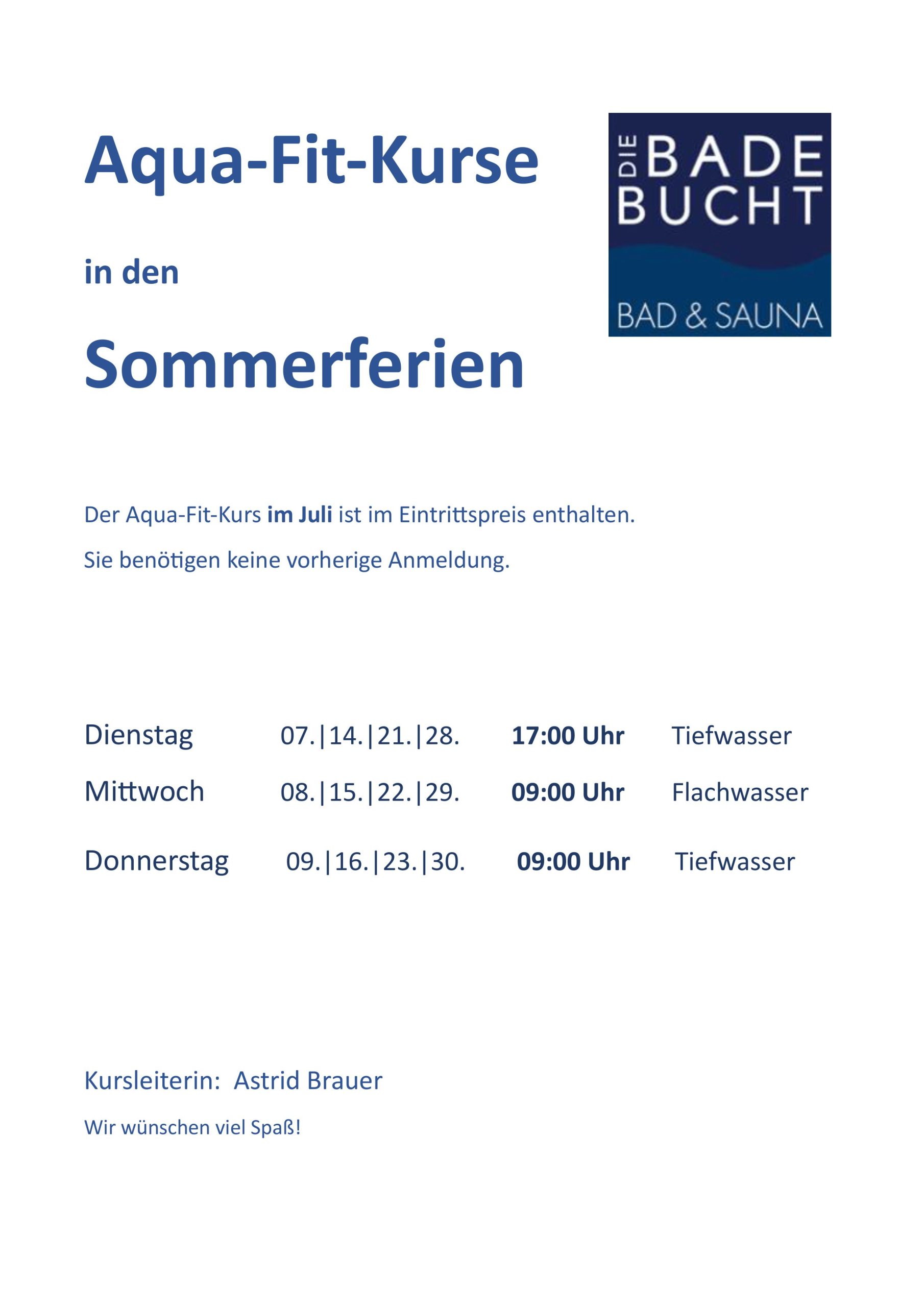 Aqua-Fit-Kurse in den Sommerferien